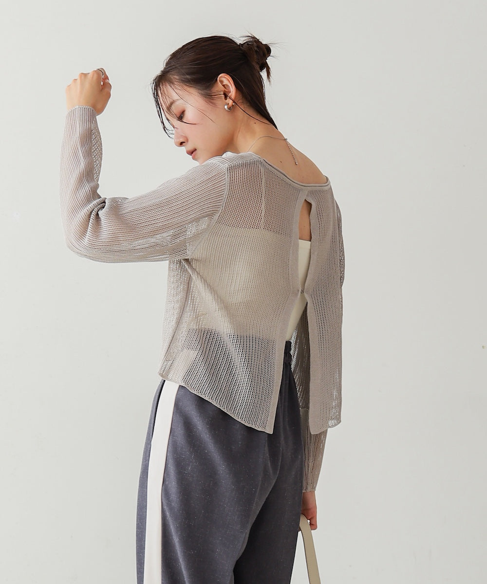 バックデザインメッシュニットトップス