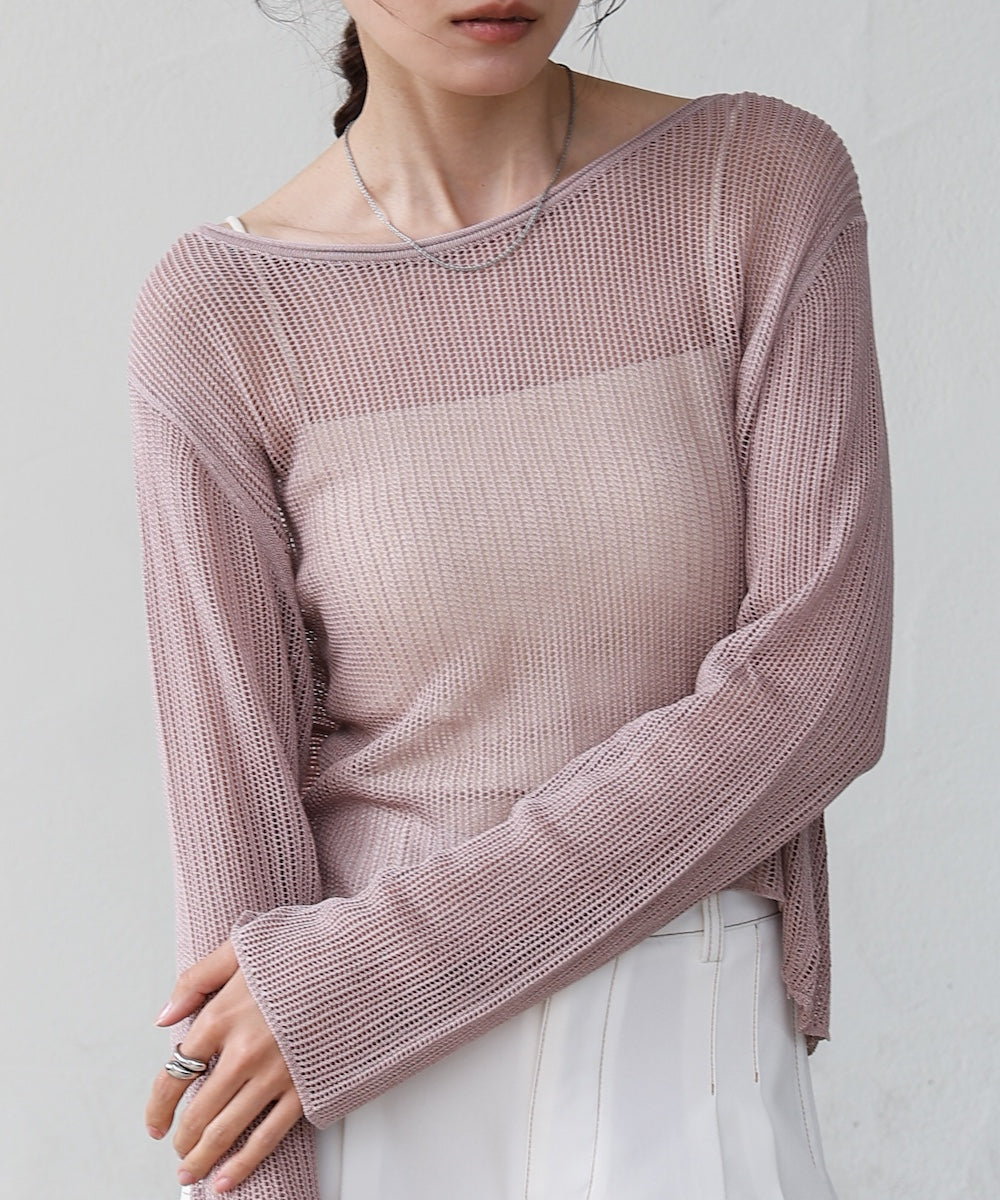 バックデザインメッシュニットトップス