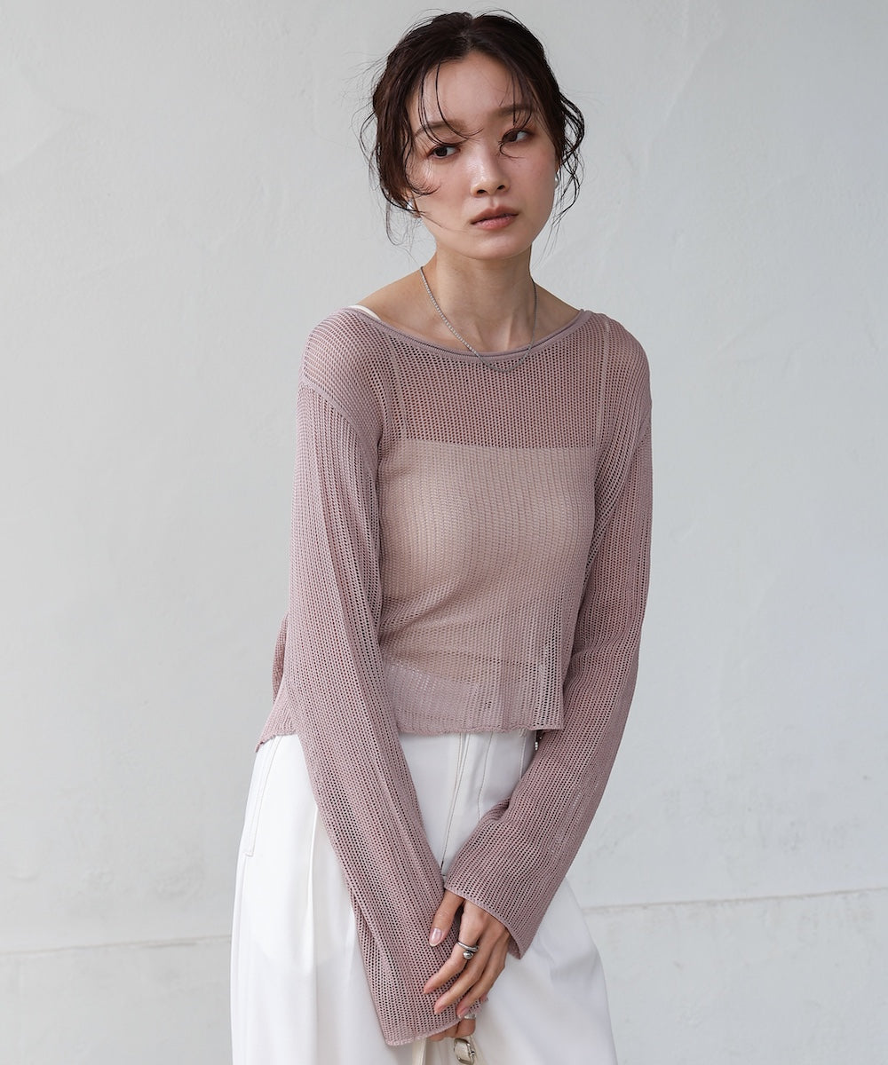 バックデザインメッシュニットトップス