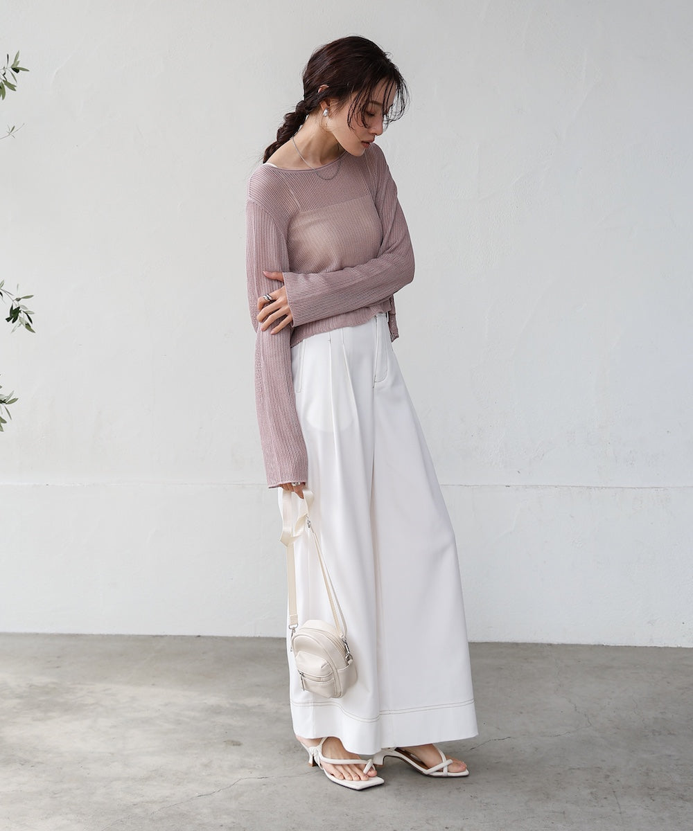 バックデザインメッシュニットトップス