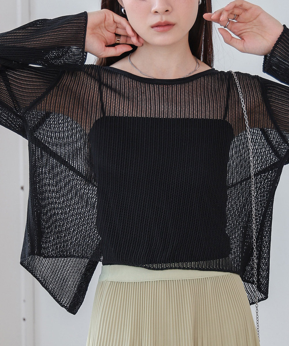 バックデザインメッシュニットトップス