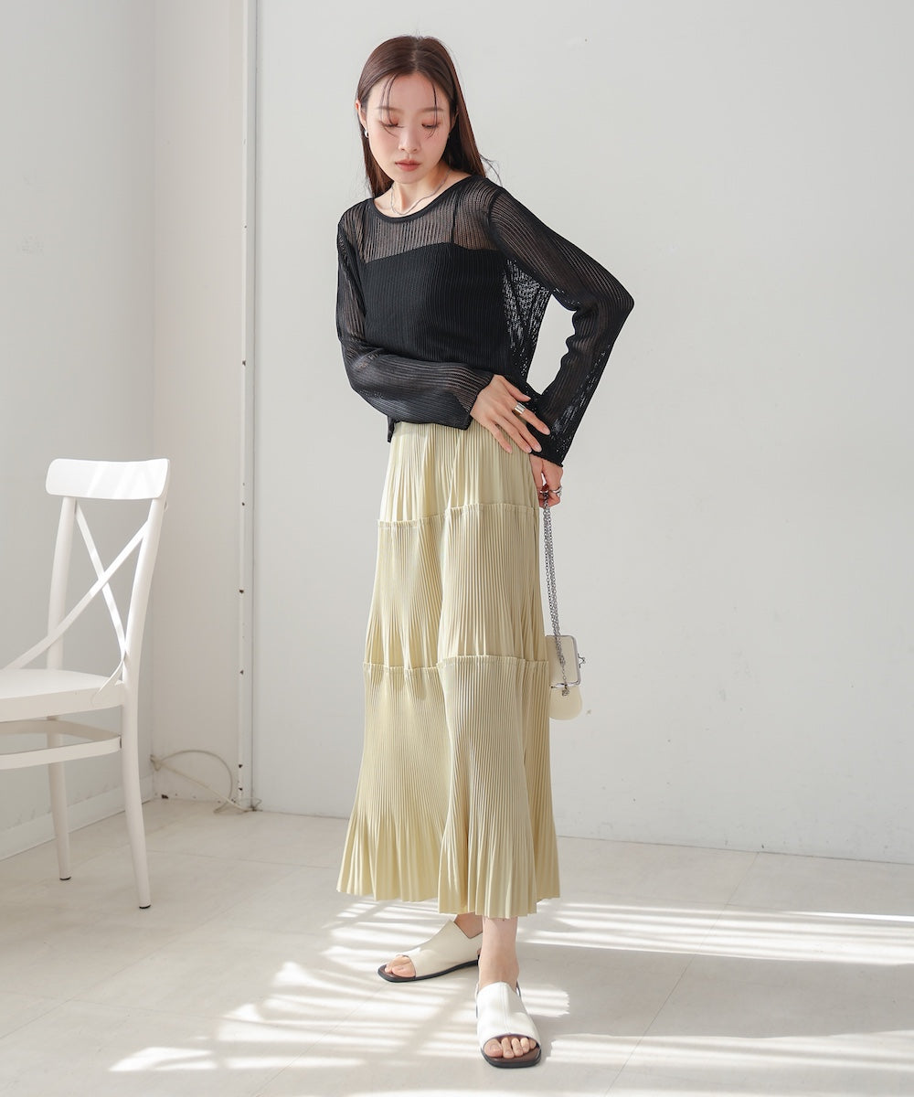 バックデザインメッシュニットトップス