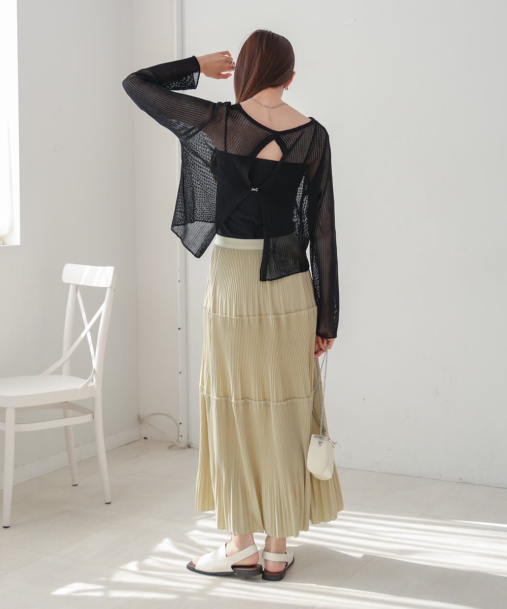 バックデザインメッシュニットトップス