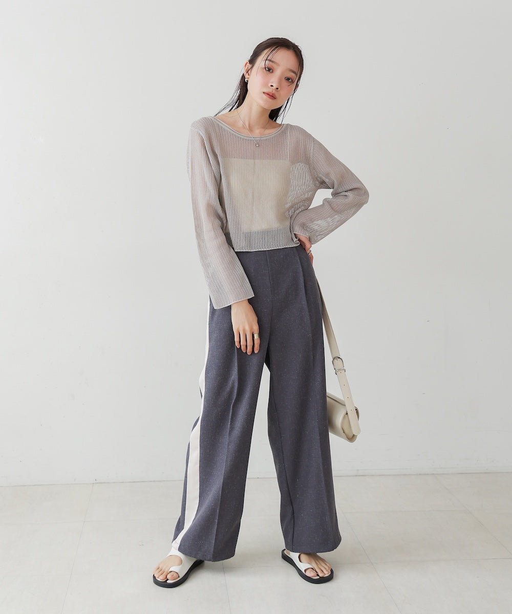 バックデザインメッシュニットトップス