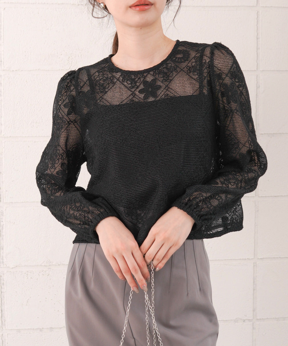 花柄レースブラウス