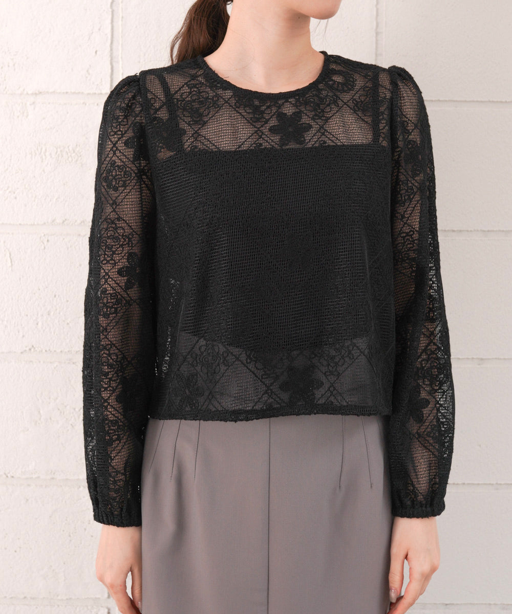 花柄レースブラウス