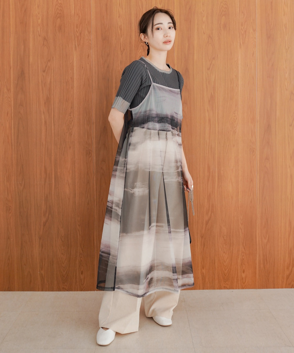 ニュアンス柄シアーキャミワンピース