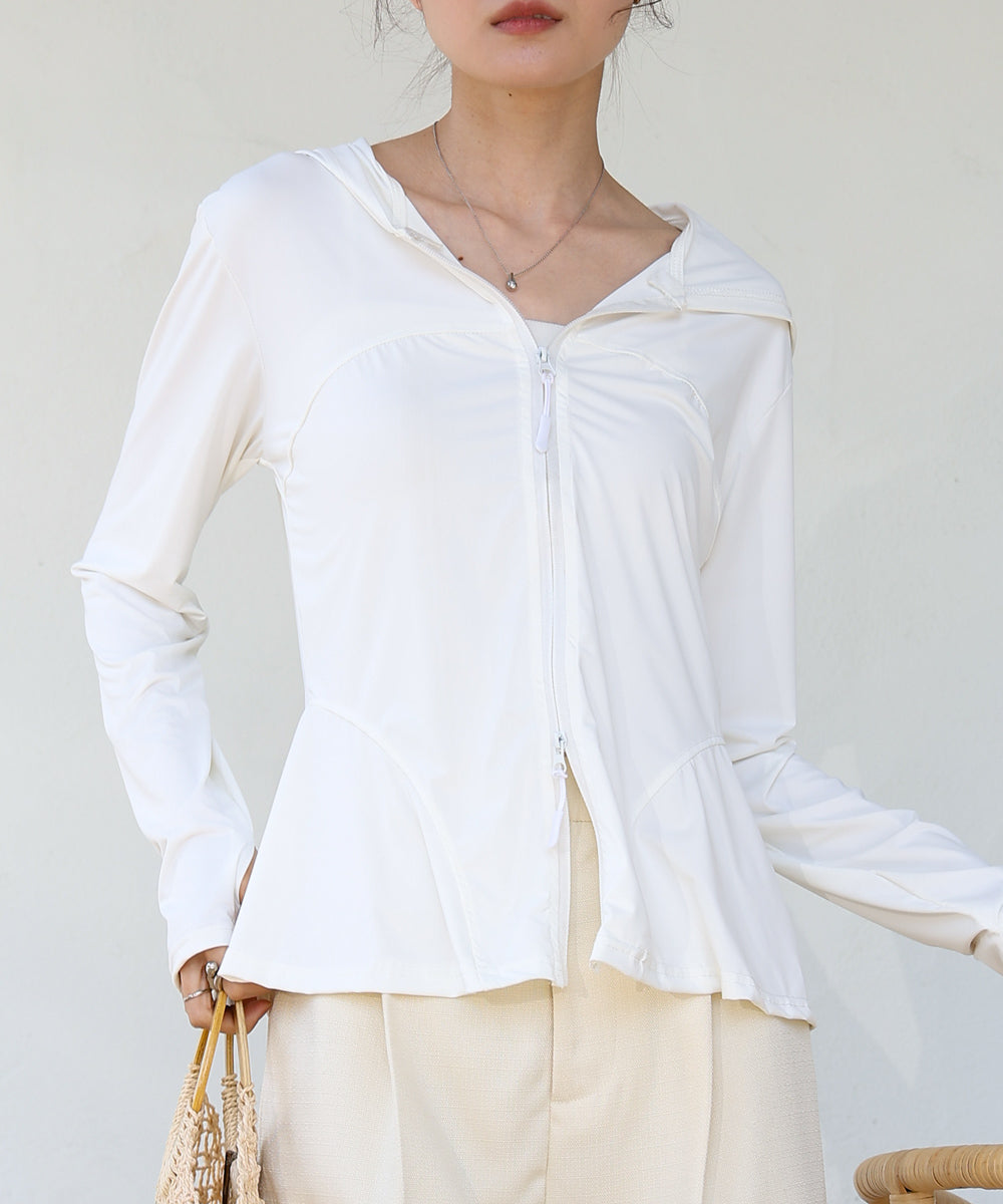 ペプラムダブルZIPストレッチラッシュガードパーカー