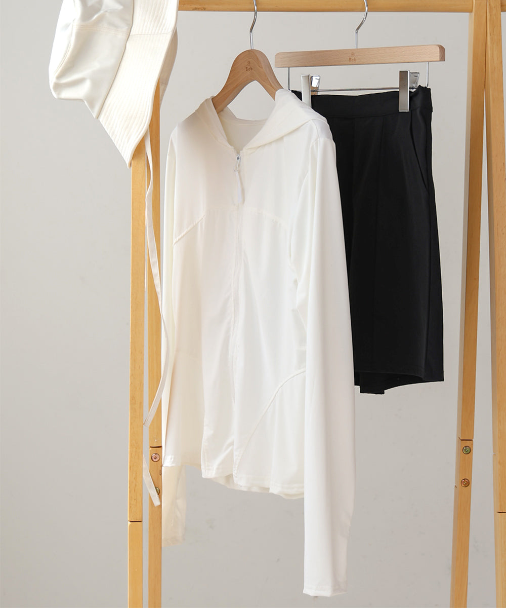 ペプラムダブルZIPストレッチラッシュガードパーカー