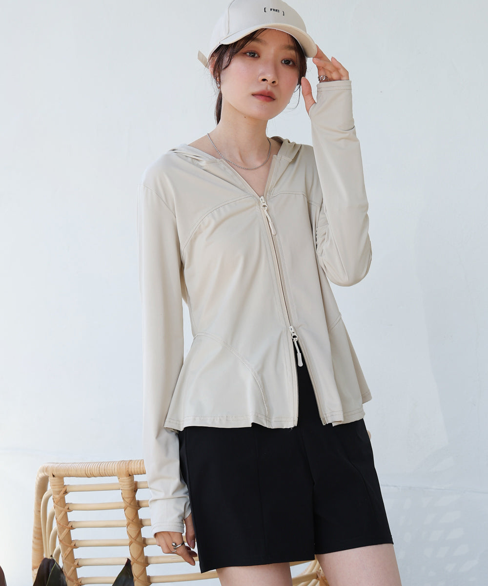 ペプラムダブルZIPストレッチラッシュガードパーカー