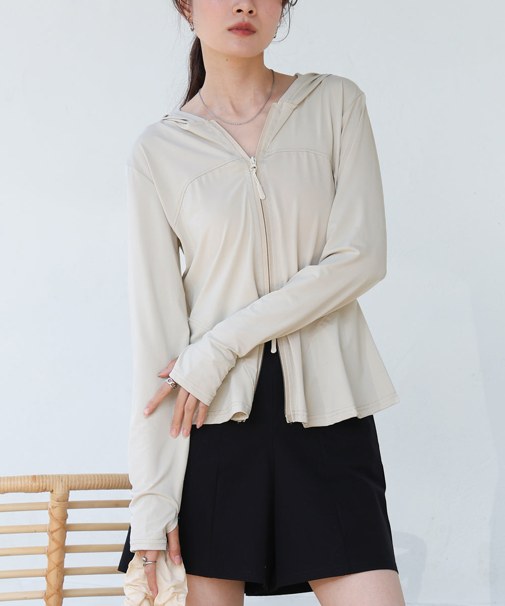 ペプラムダブルZIPストレッチラッシュガードパーカー