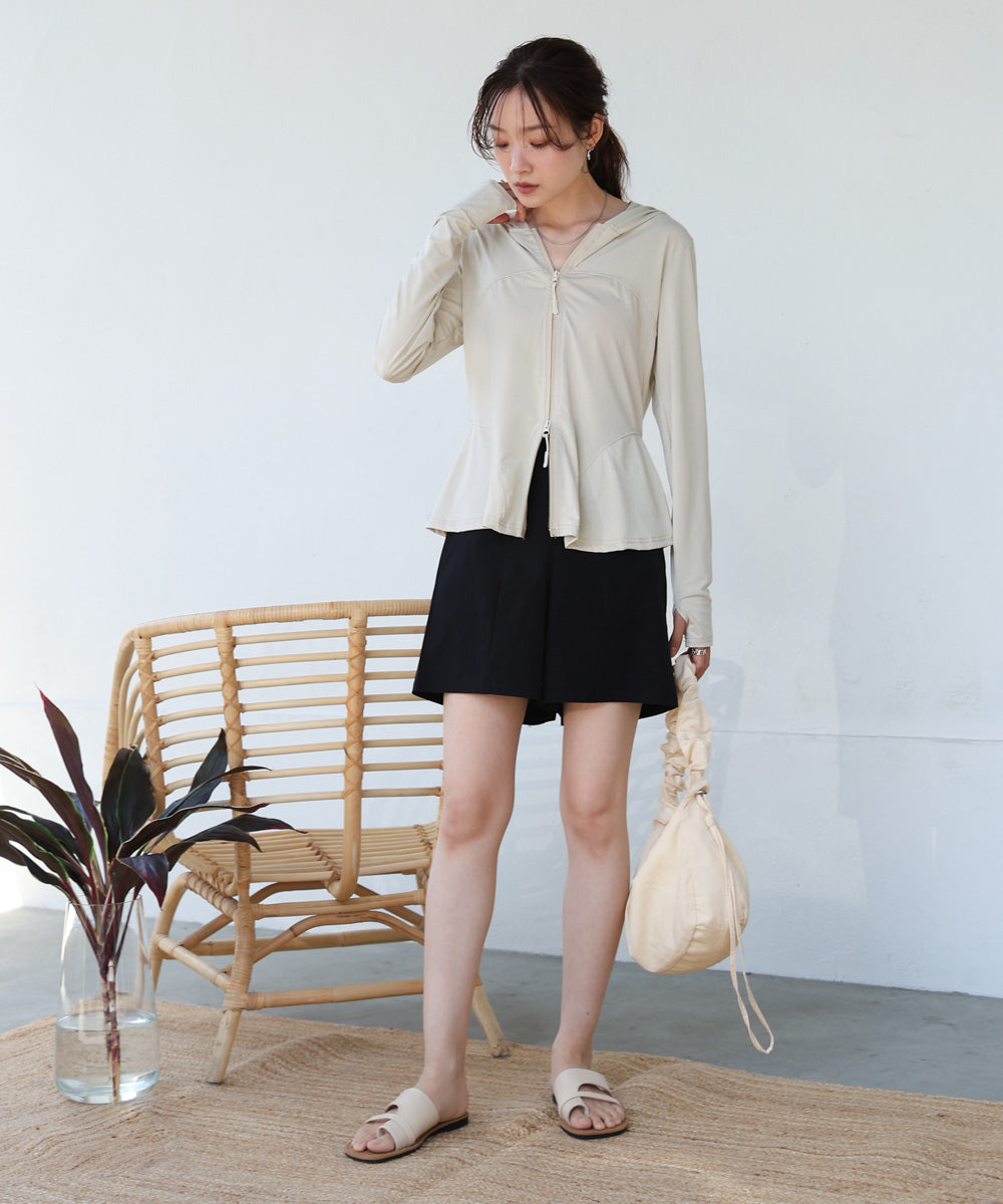 ペプラムダブルZIPストレッチラッシュガードパーカー