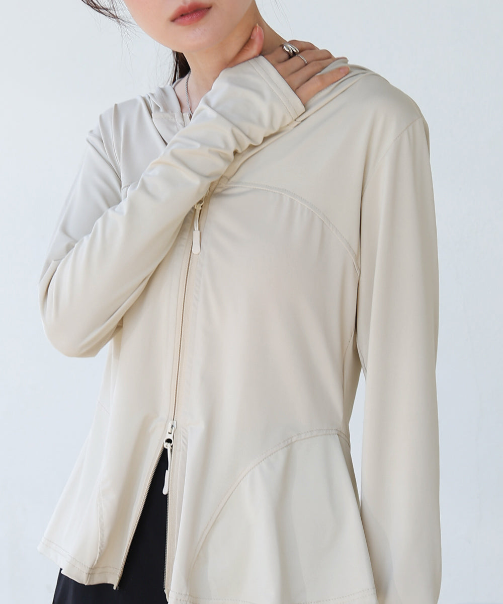 ペプラムダブルZIPストレッチラッシュガードパーカー