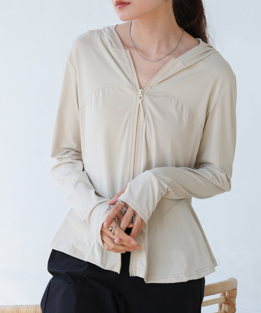 ペプラムダブルZIPストレッチラッシュガードパーカー