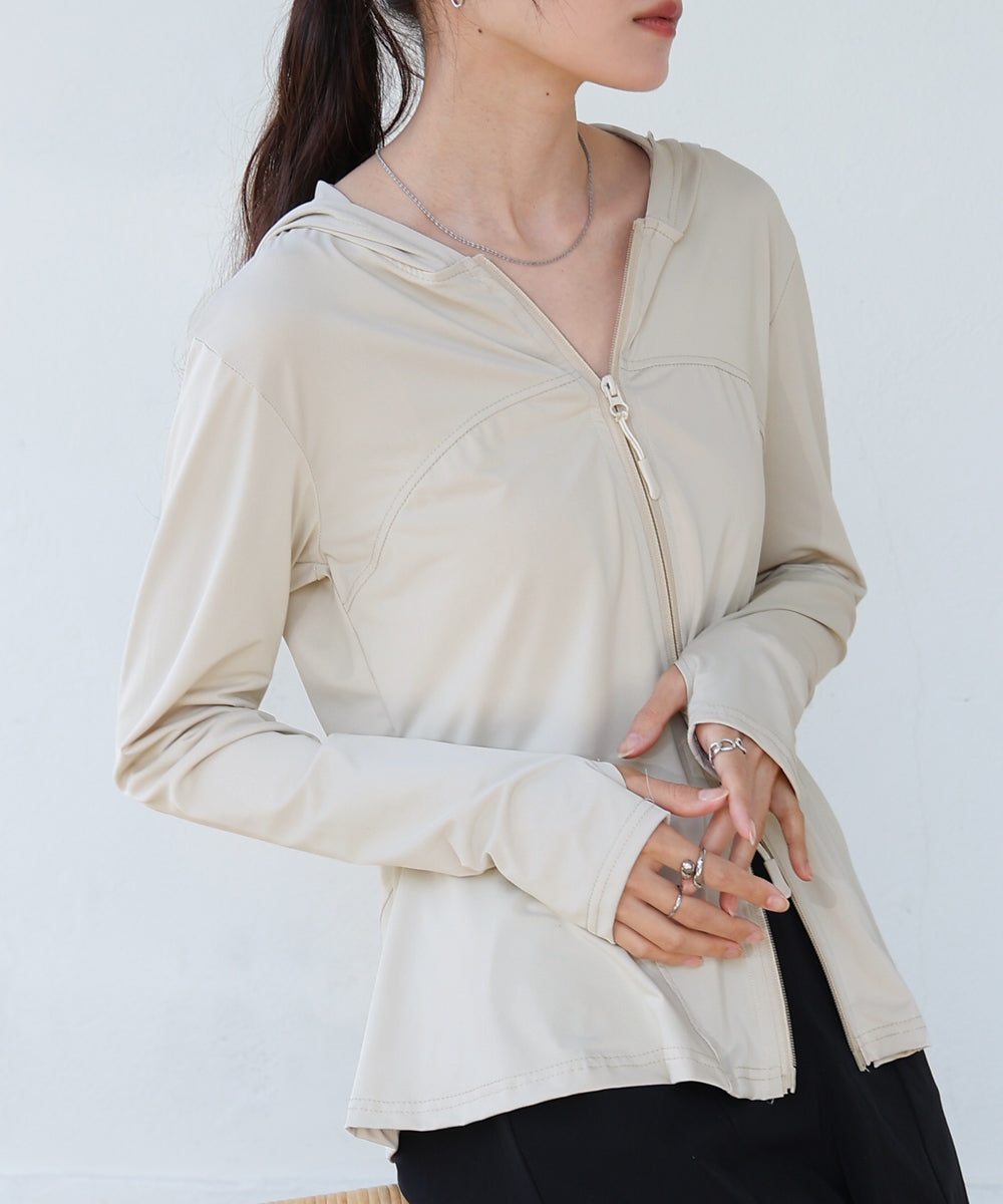 ペプラムダブルZIPストレッチラッシュガードパーカー