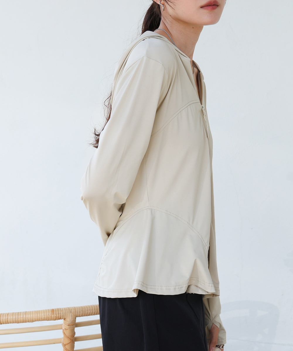 ペプラムダブルZIPストレッチラッシュガードパーカー