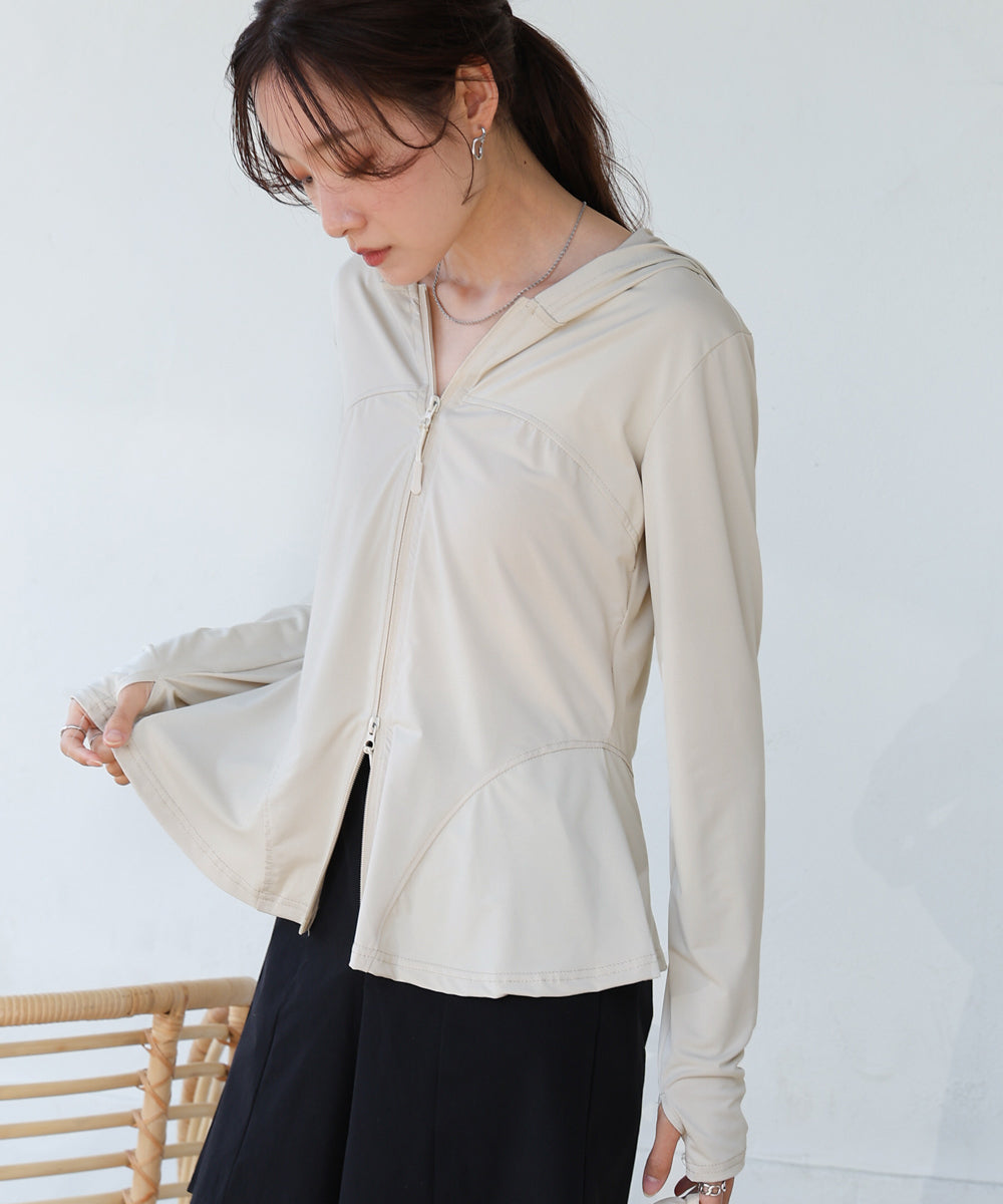 ペプラムダブルZIPストレッチラッシュガードパーカー