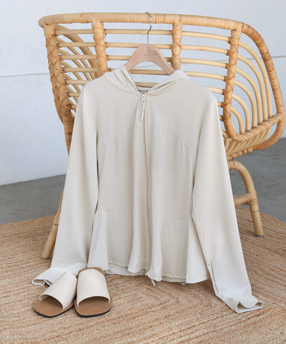 ペプラムダブルZIPストレッチラッシュガードパーカー