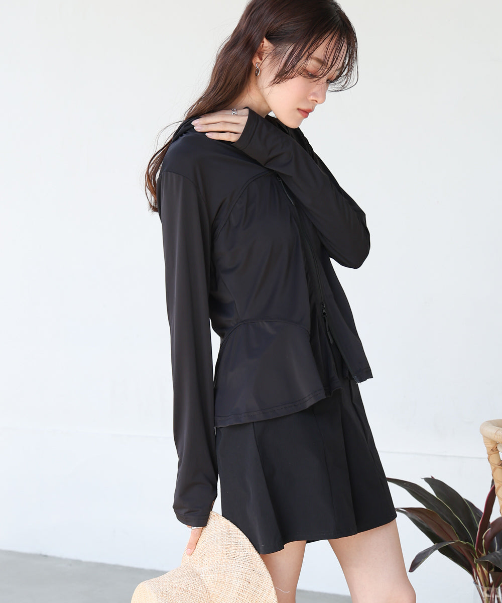 ペプラムダブルZIPストレッチラッシュガードパーカー