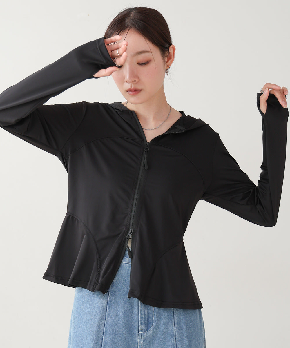 ペプラムダブルZIPストレッチラッシュガードパーカー