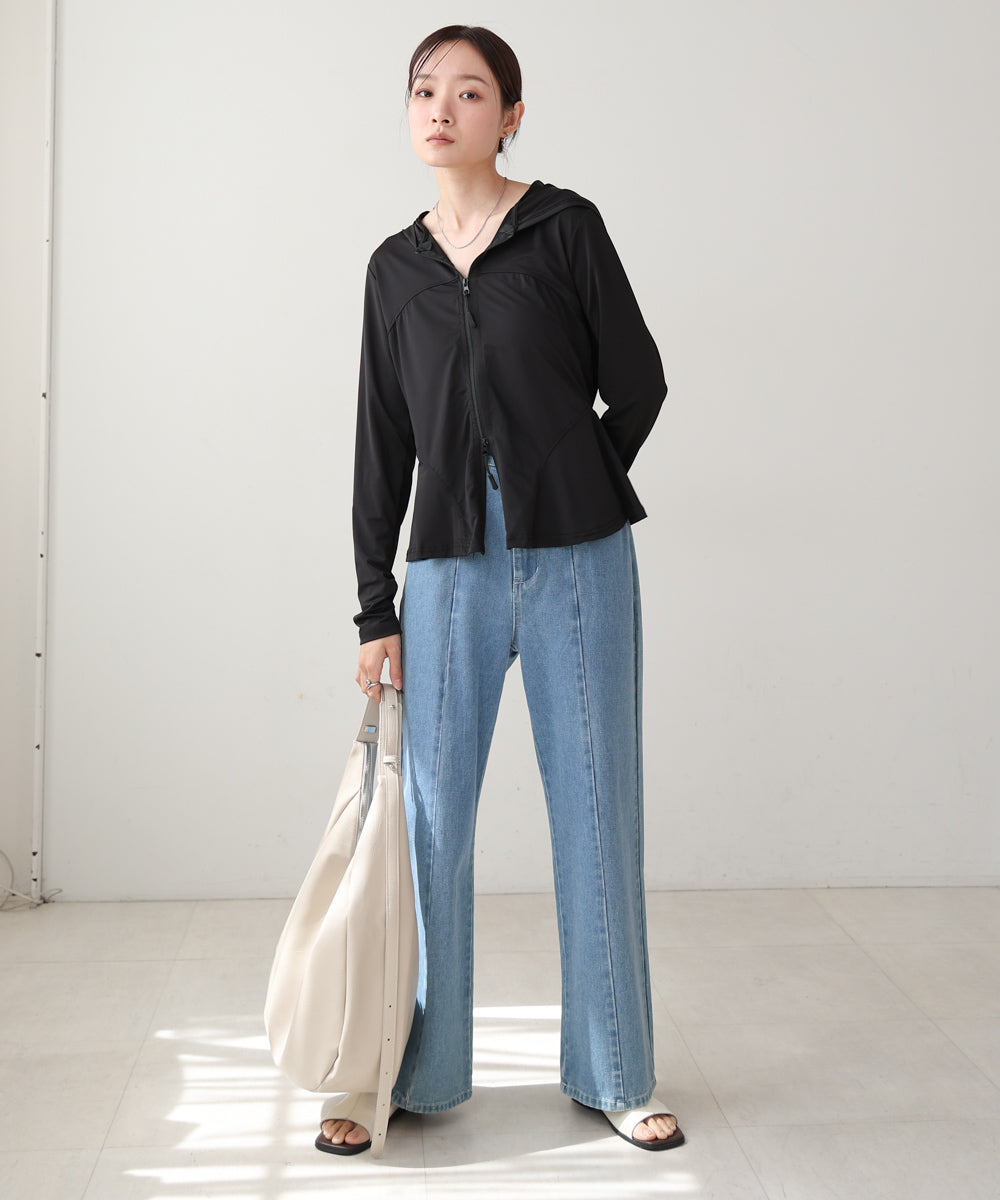 ペプラムダブルZIPストレッチラッシュガードパーカー