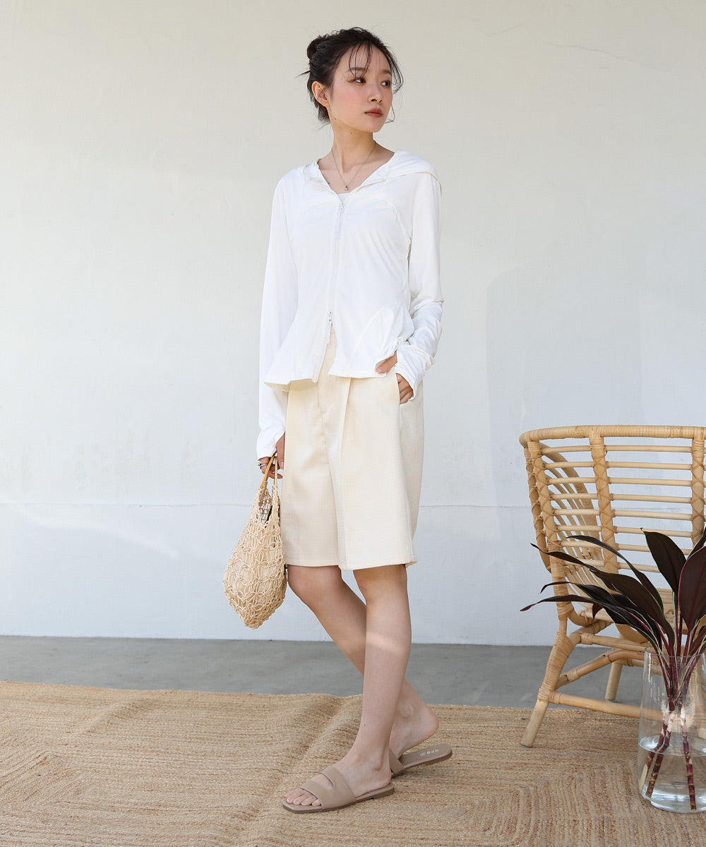 ペプラムダブルZIPストレッチラッシュガードパーカー