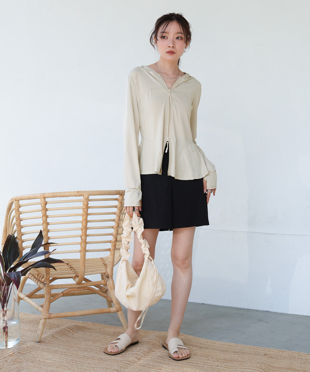 ペプラムダブルZIPストレッチラッシュガードパーカー