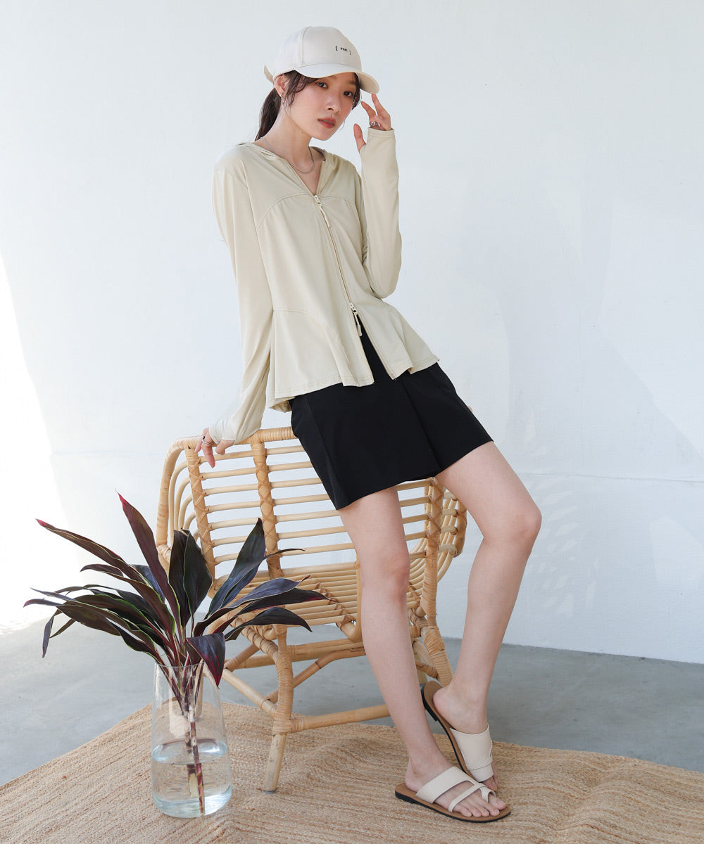 ペプラムダブルZIPストレッチラッシュガードパーカー