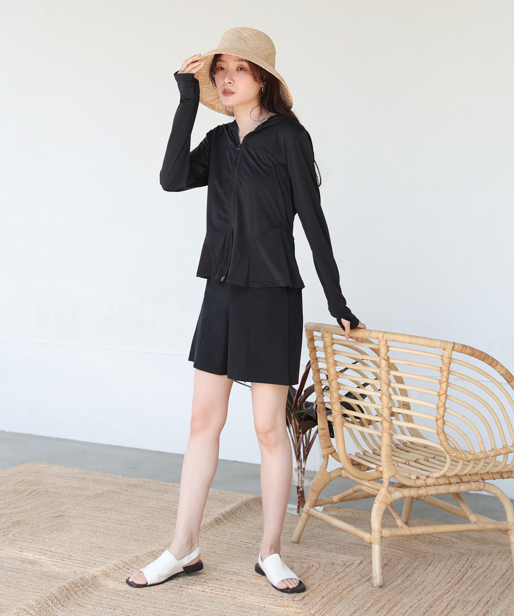 ペプラムダブルZIPストレッチラッシュガードパーカー