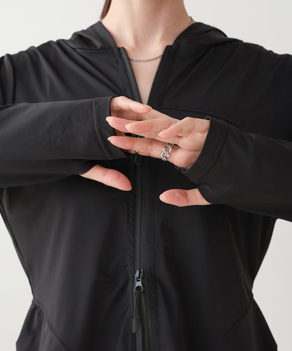 ペプラムダブルZIPストレッチラッシュガードパーカー