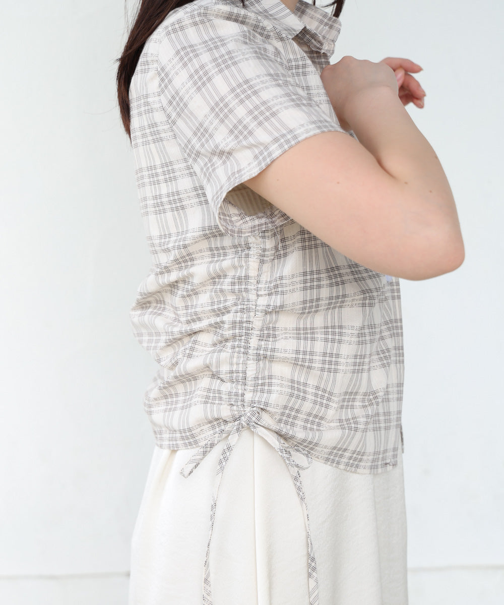サイドリボンアソートチェックブラウス