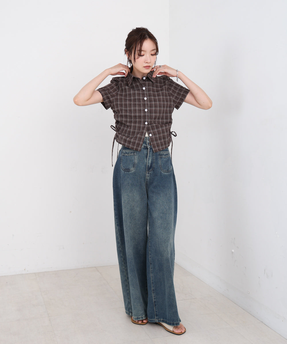 サイドリボンアソートチェックブラウス