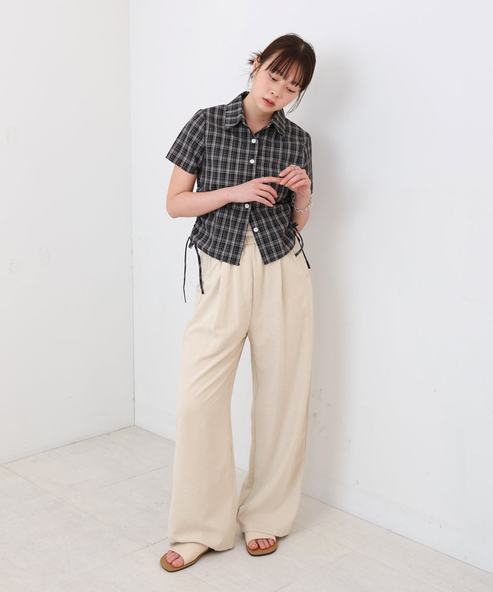 サイドリボンアソートチェックブラウス