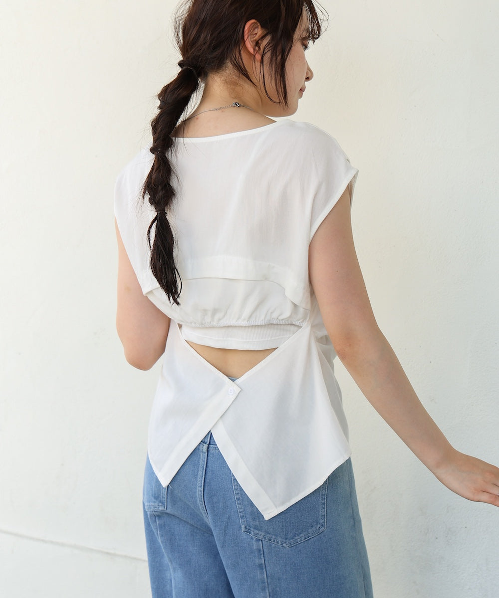 バックデザインノースリーブブラウス