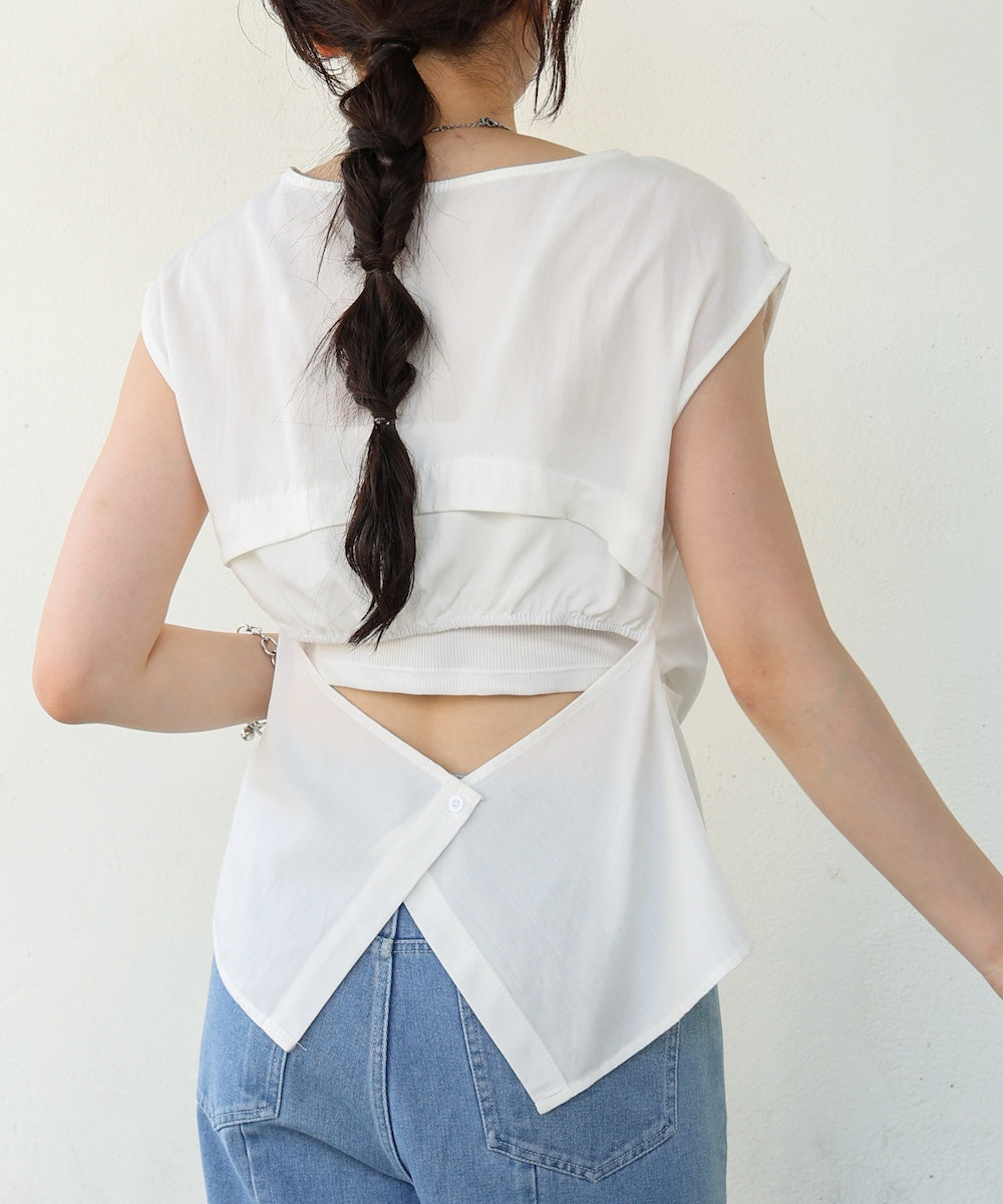 バックデザインノースリーブブラウス