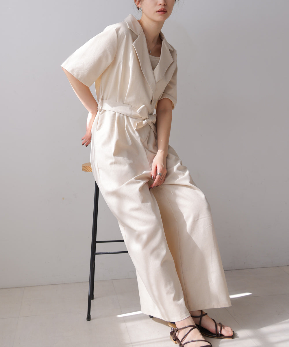 テーラードウエストリボンオールインワン