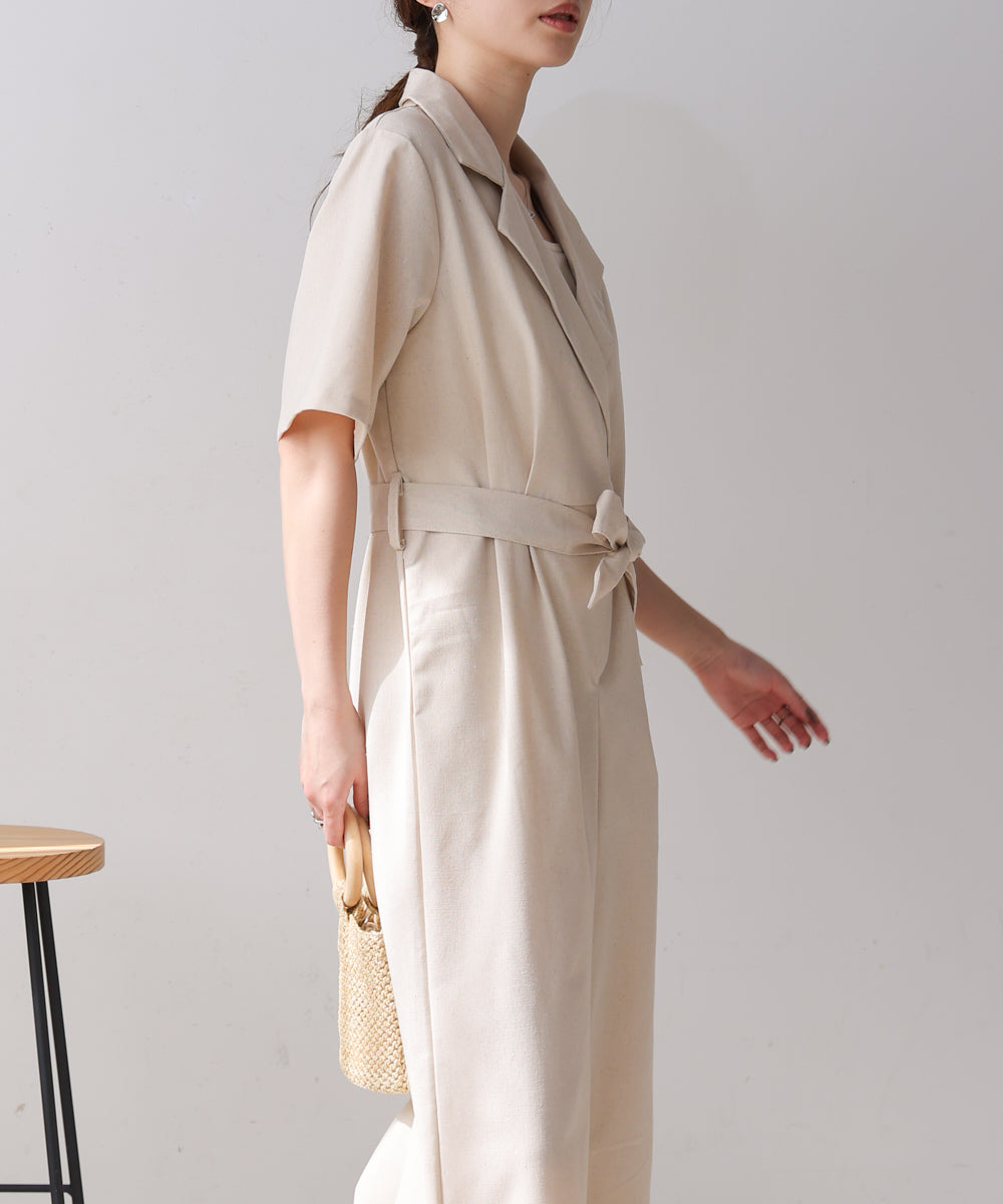 テーラードウエストリボンオールインワン