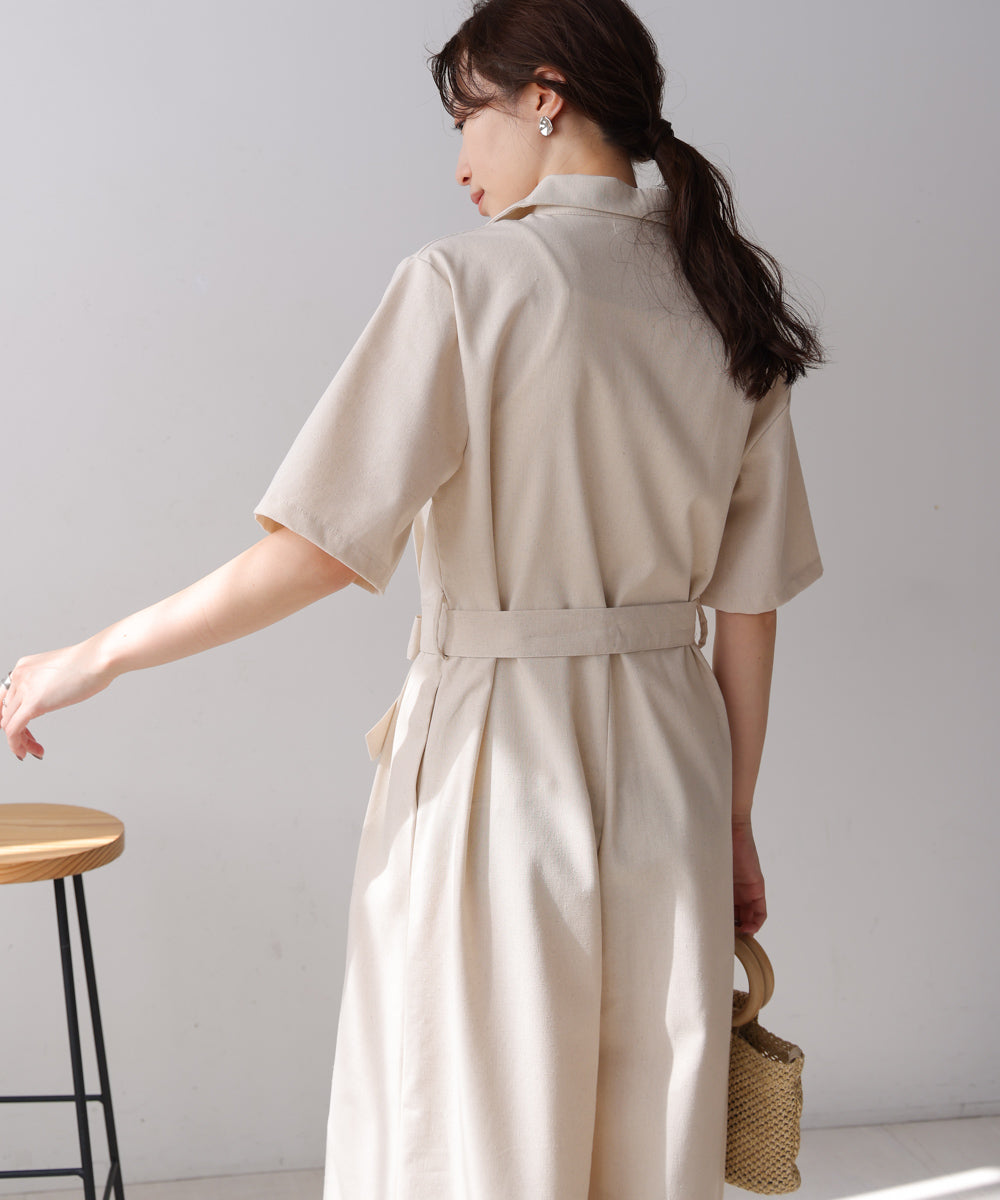 テーラードウエストリボンオールインワン