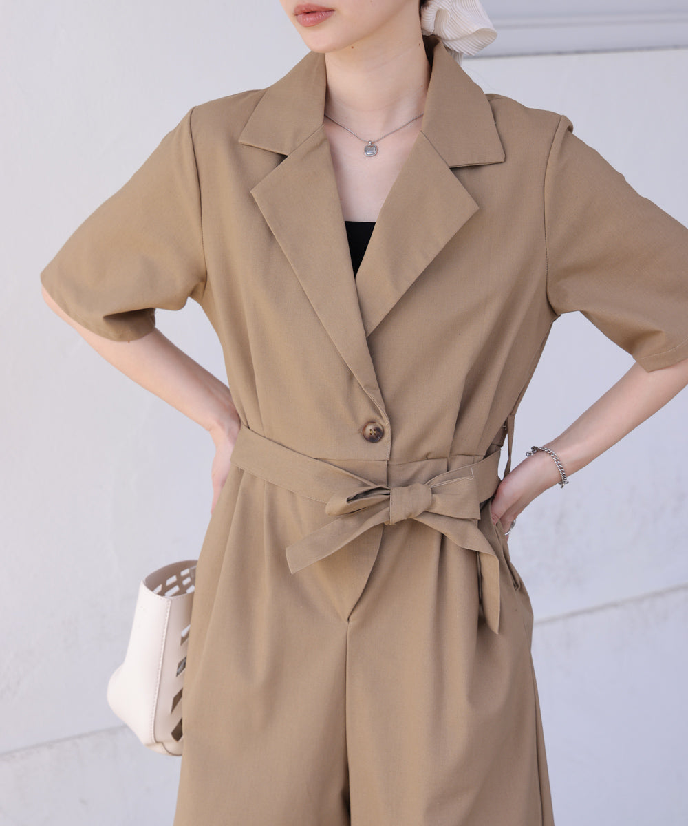 テーラードウエストリボンオールインワン