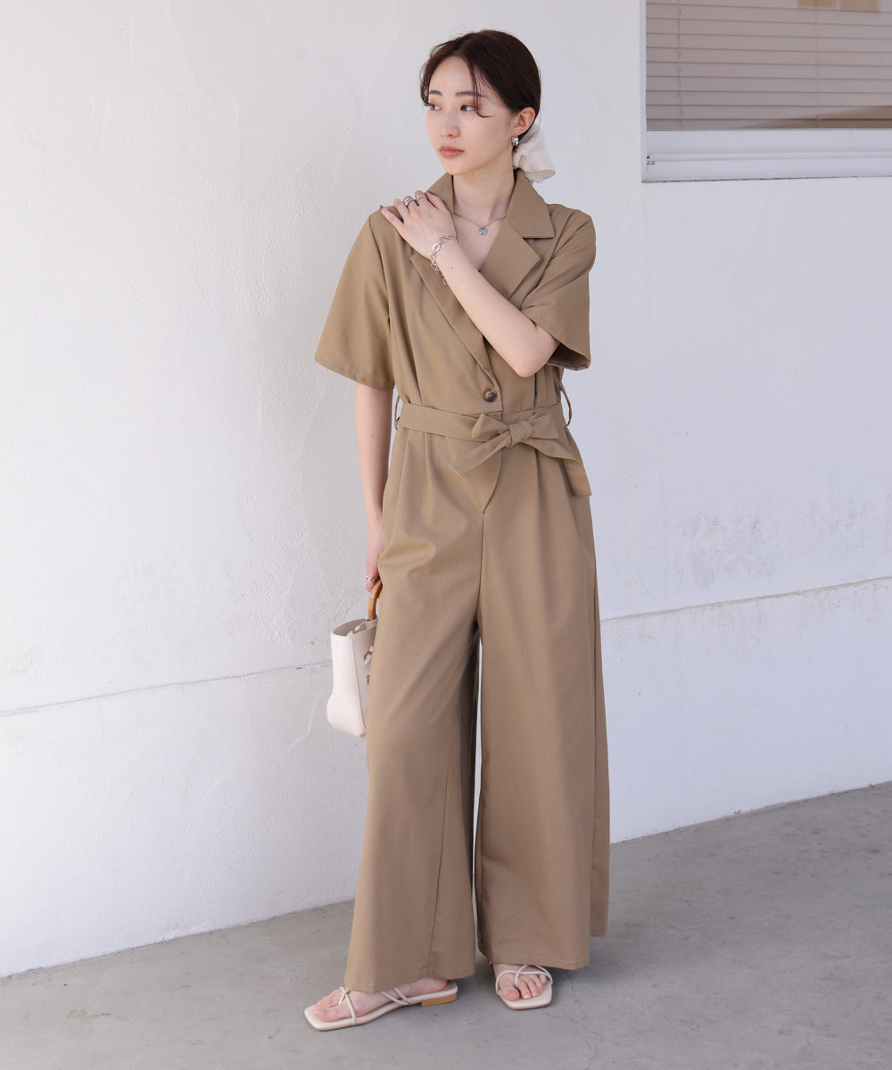 テーラードウエストリボンオールインワン