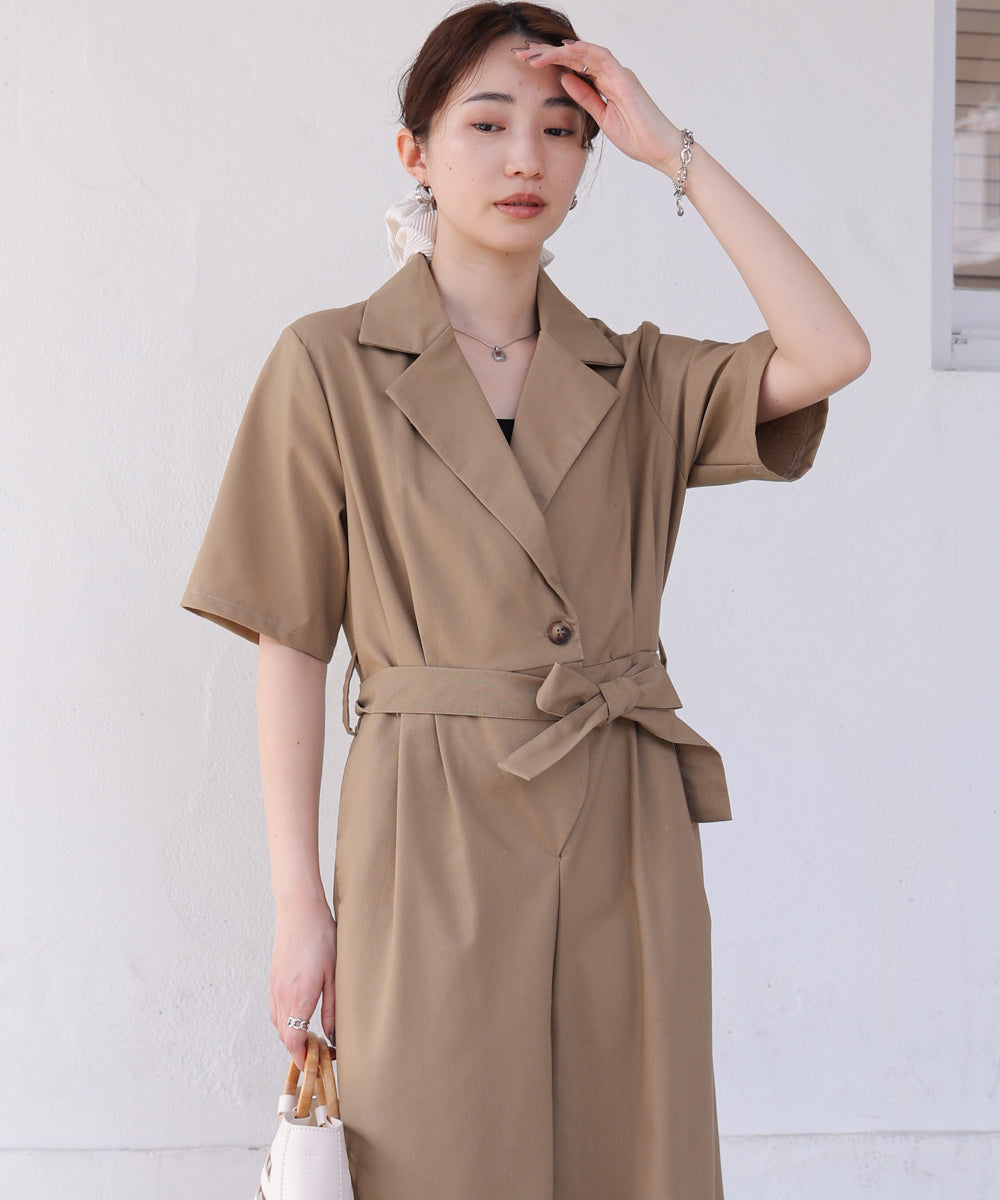 テーラードウエストリボンオールインワン