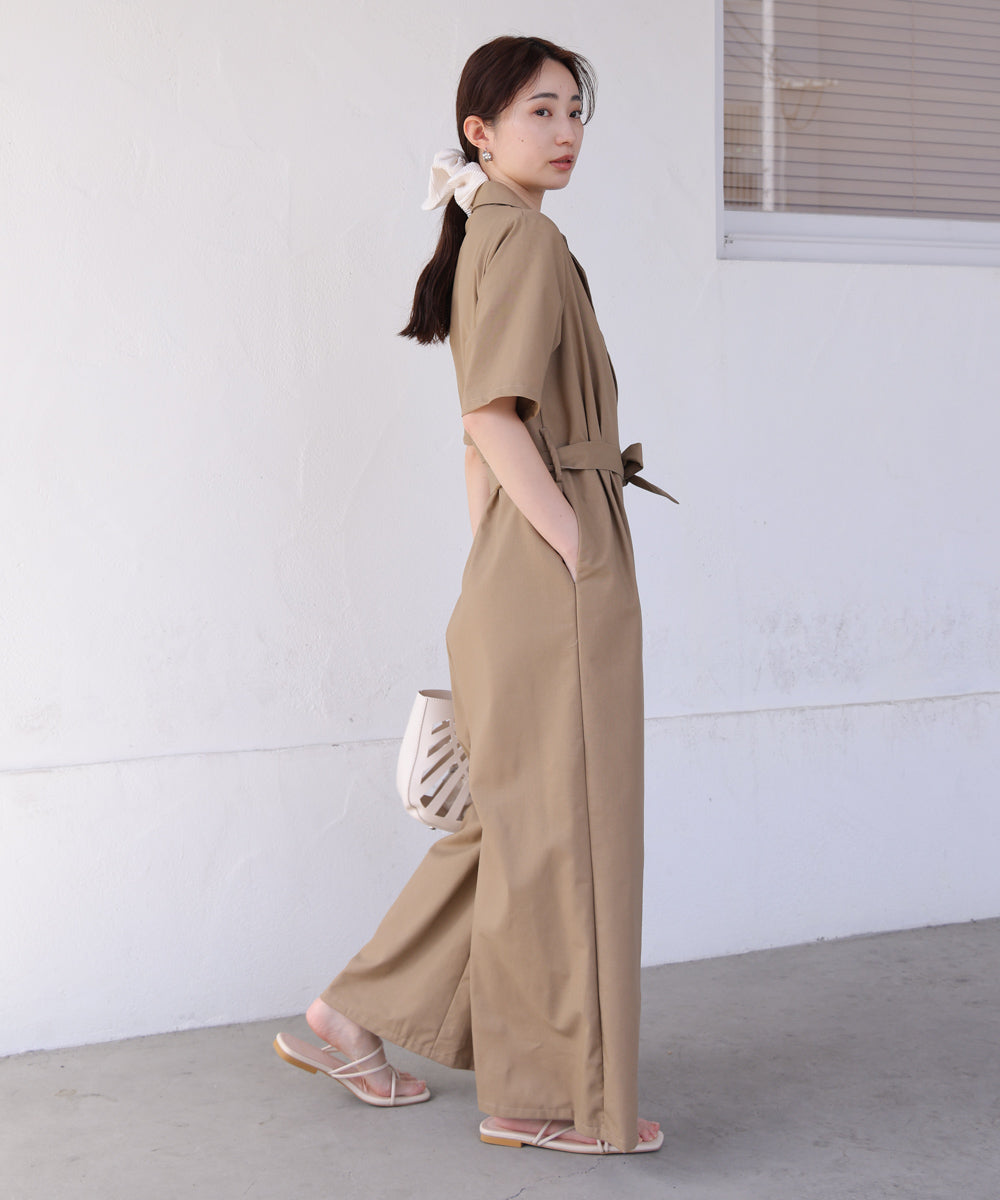 テーラードウエストリボンオールインワン