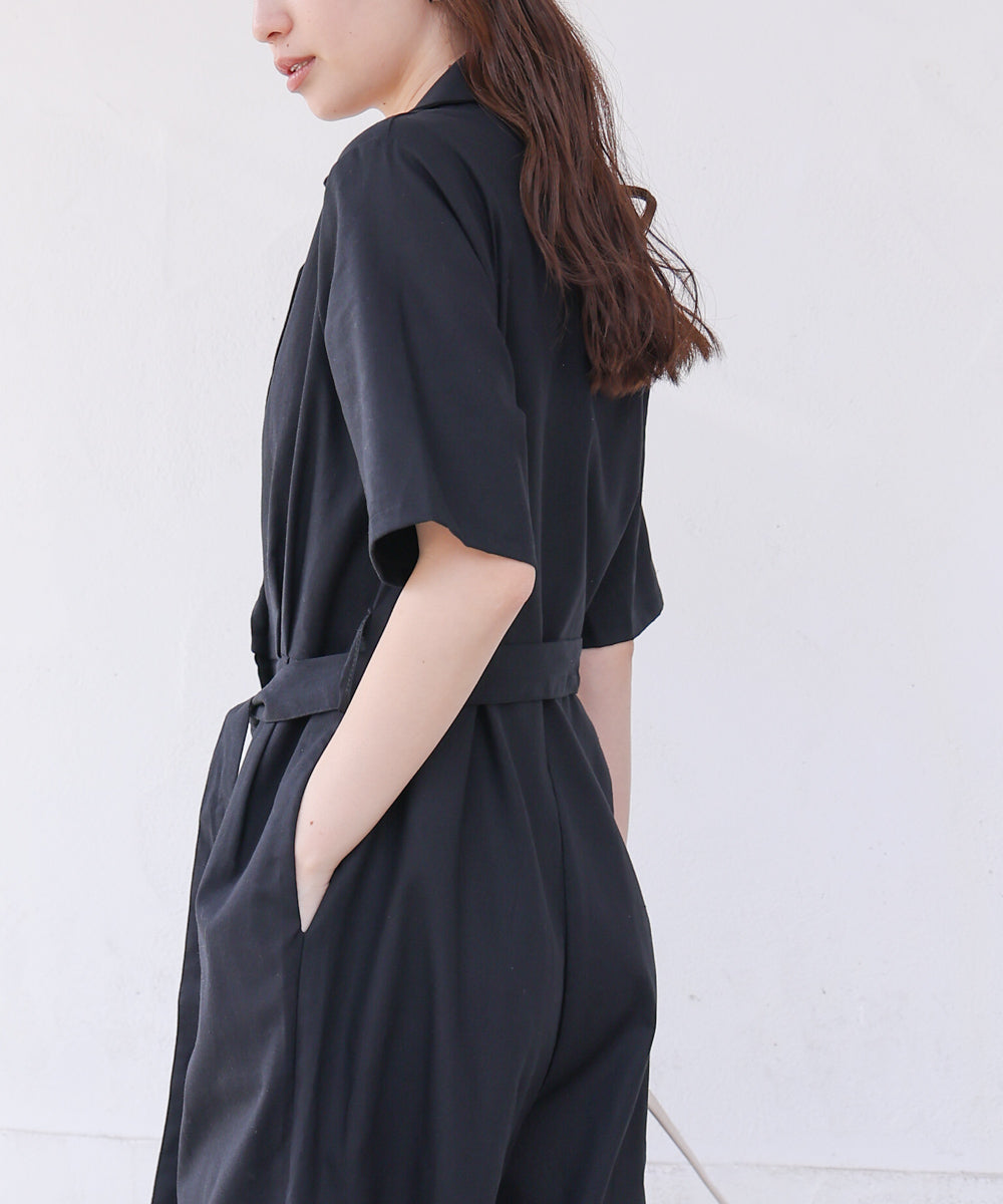 テーラードウエストリボンオールインワン