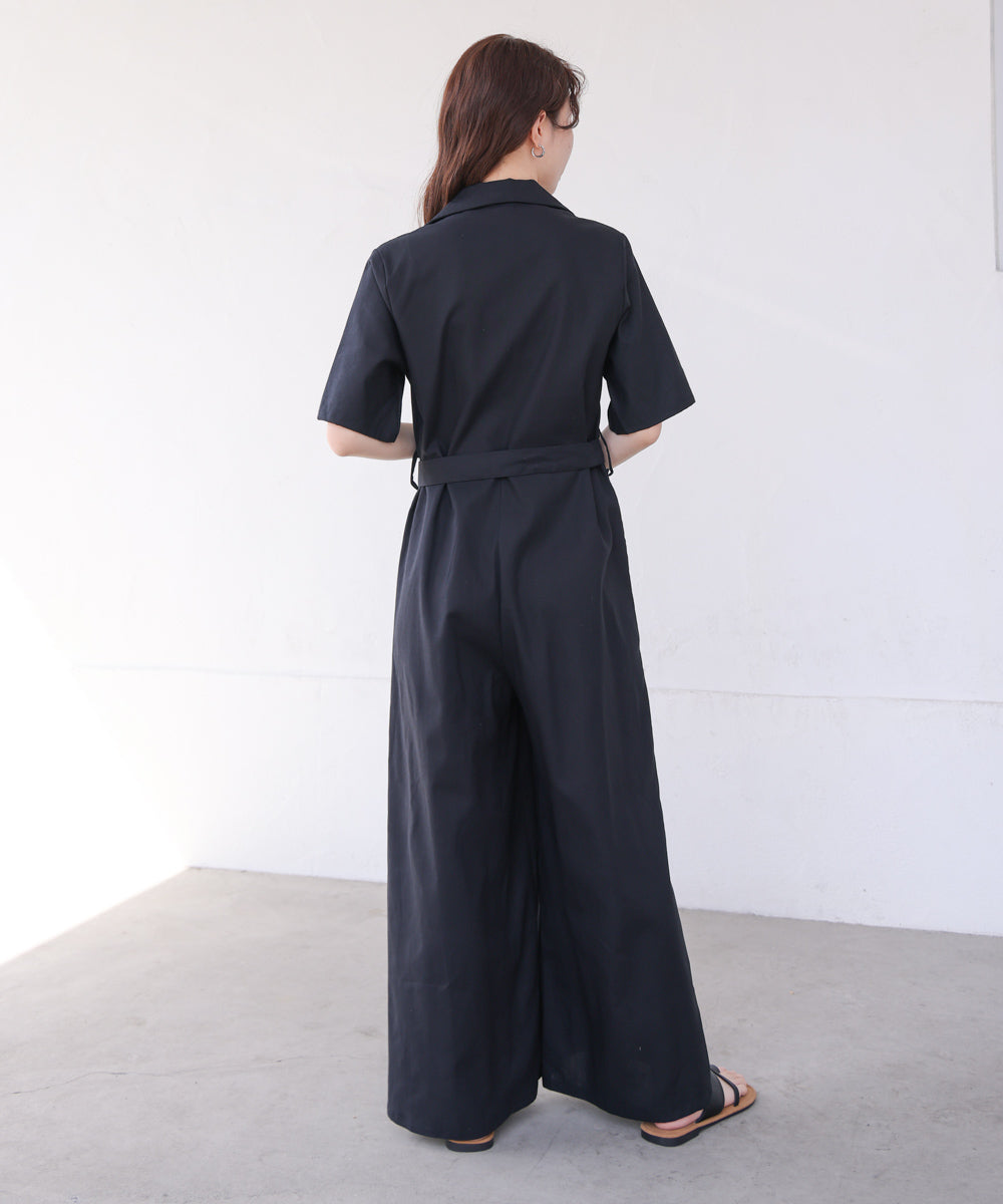 テーラードウエストリボンオールインワン