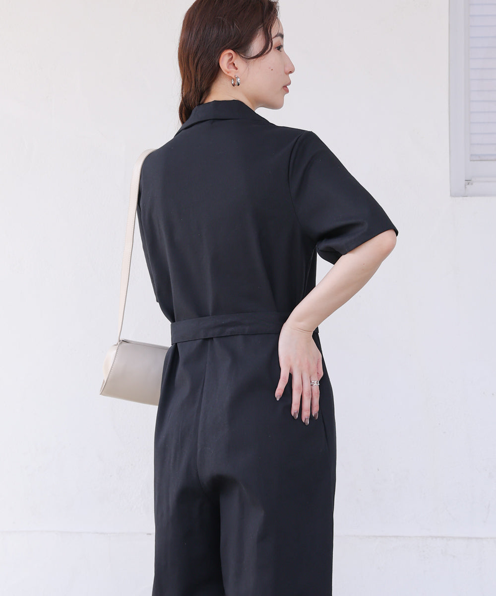 テーラードウエストリボンオールインワン