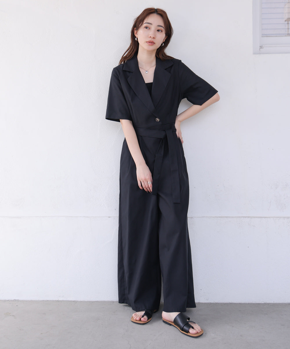 テーラードウエストリボンオールインワン