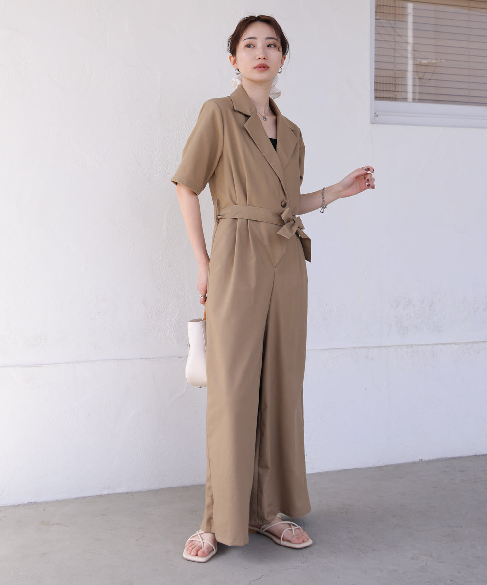 テーラードウエストリボンオールインワン