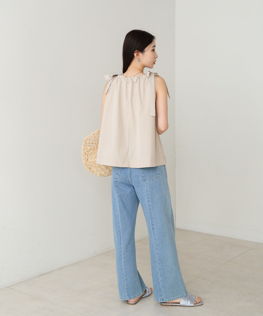 ショルダーリボンデザインブラウス