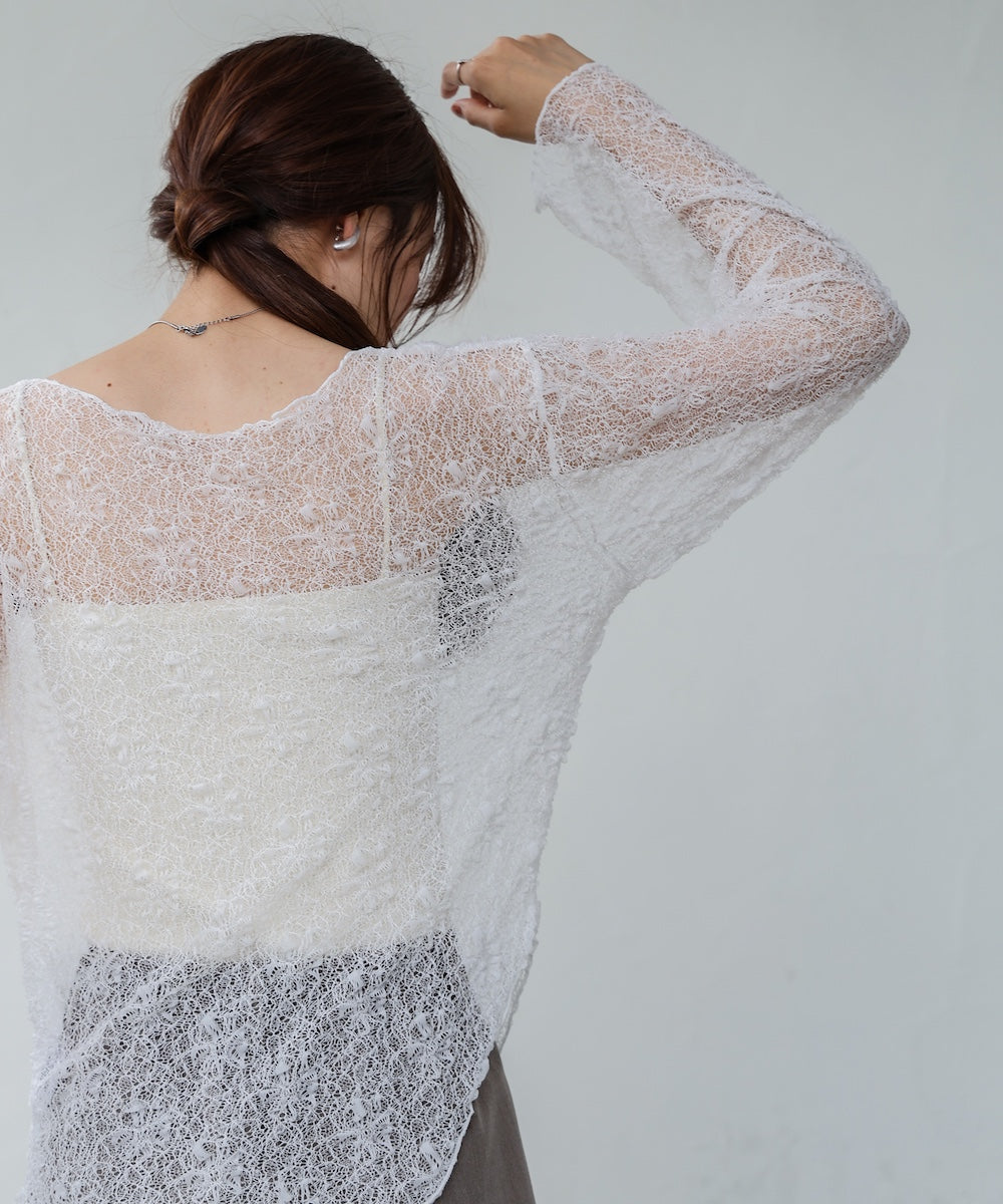 アシメヘムデザインスリットレーストップス