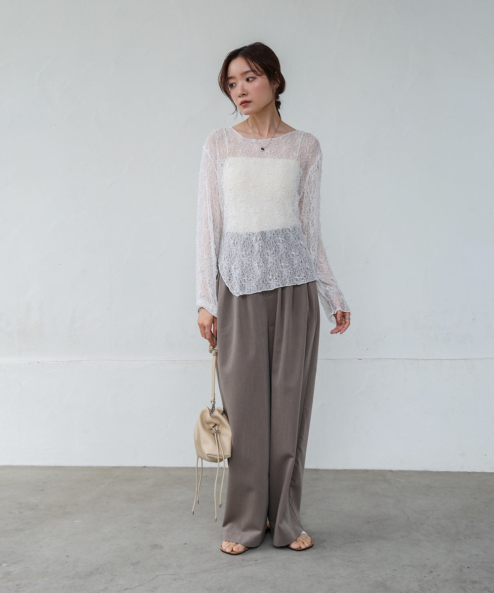 アシメヘムデザインスリットレーストップス